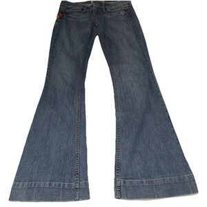 Women's Fragile blue jeans high heel bell with floral embroidery size 3